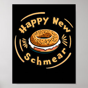 Funny Happy New Year Bagel &amp; Schmear Jewish Br Poster
