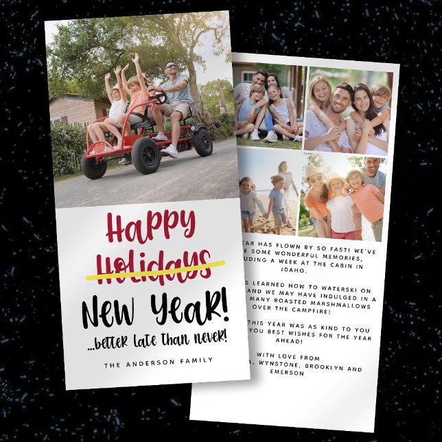 Funny Happy New Year Strikethrough Photo Holiday Card (Creator Uploaded)
