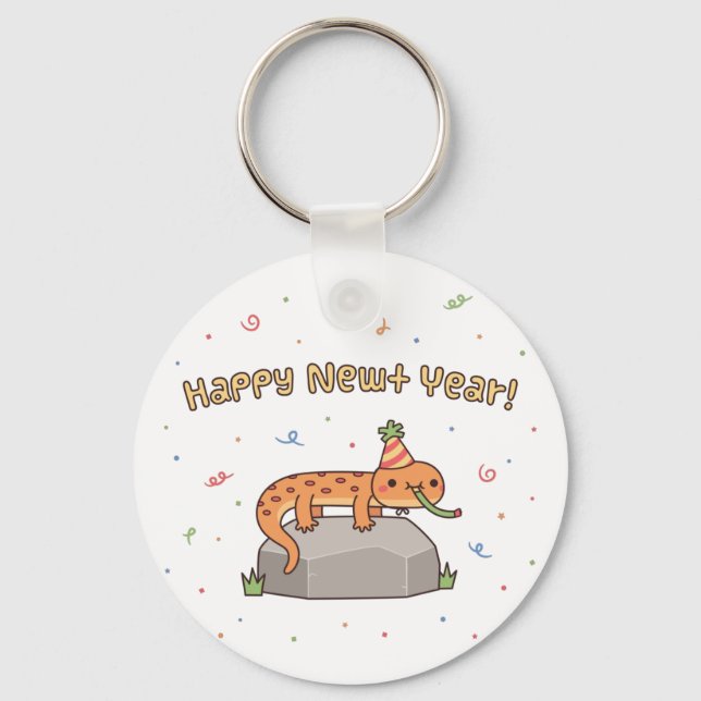 Funny Happy Newt Year, New Year Doodle Key Ring (Front)