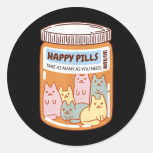 Funny Happy Pills Cat Cute Mental Health Cats Love Classic Round Sticker