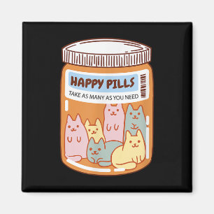 Funny Happy Pills Cat Cute Mental Health Cats Love Magnet