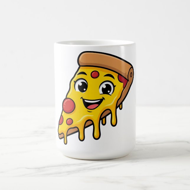 Funny Happy Pizza Slice with Stretchy Cheese Cute  Coffee Mug (Center)