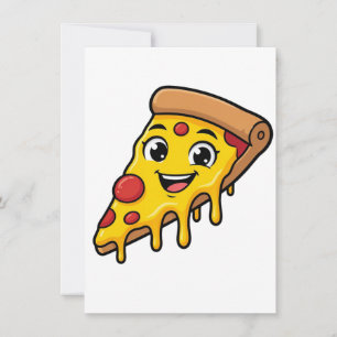 Funny Happy Pizza Slice with Stretchy Cheese Cute Invitation