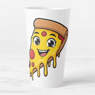 Funny Happy Pizza Slice with Stretchy Cheese Cute  Latte Mug
