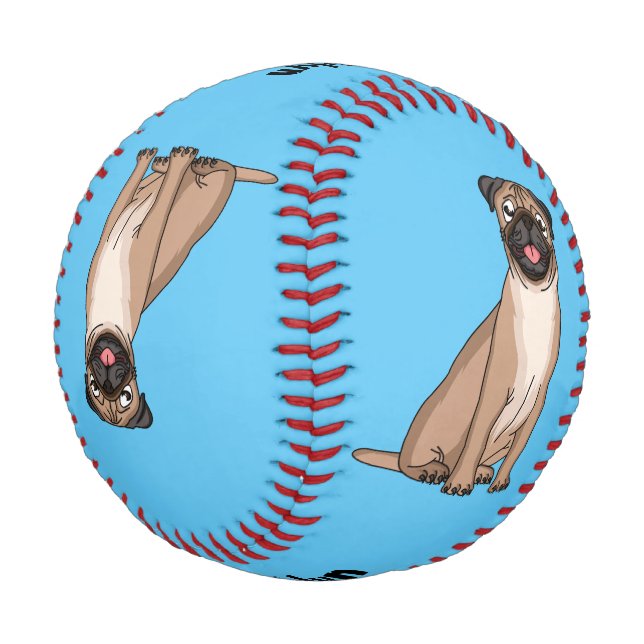 Funny happy pug dog cartoon illustration baseball (Angled)