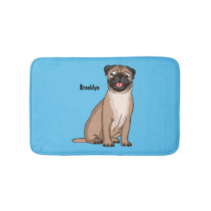 Funny happy pug dog cartoon illustration  bath mat