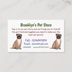 Funny happy pug dog cartoon illustration business card