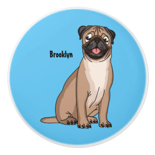 Funny happy pug dog cartoon illustration ceramic knob