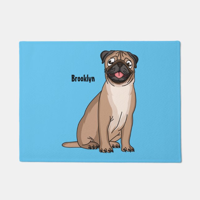 Funny happy pug dog cartoon illustration  doormat (Front)