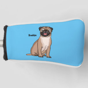Funny happy pug dog cartoon illustration golf head cover