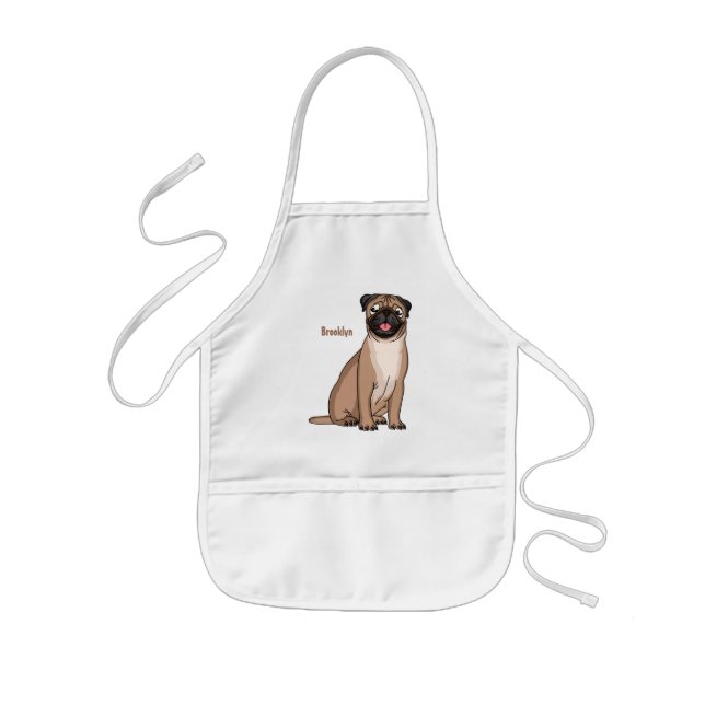 Funny happy pug dog cartoon illustration kids apron (Front)