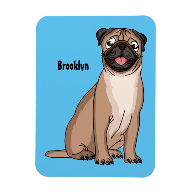Funny happy pug dog cartoon illustration magnet (Vertical)