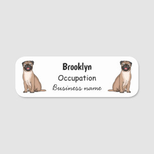 Funny happy pug dog cartoon illustration  name tag