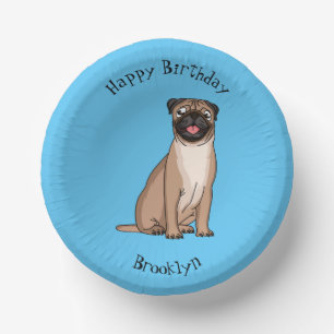 Funny happy pug dog cartoon illustration paper plate