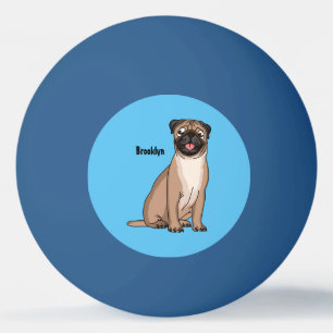 Funny happy pug dog cartoon illustration ping pong ball