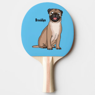 Funny happy pug dog cartoon illustration ping pong paddle