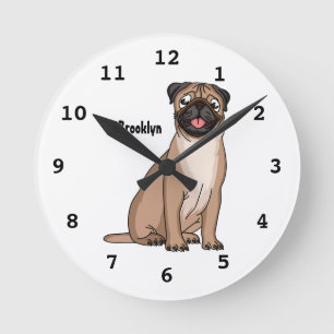 Funny happy pug dog cartoon illustration  round clock