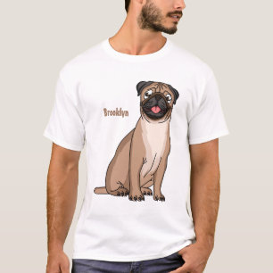 Funny happy pug dog cartoon illustration  T-Shirt