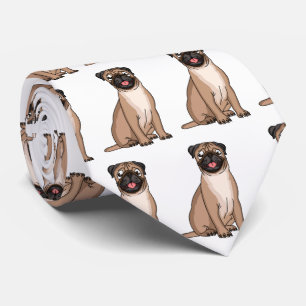 Funny happy pug dog cartoon illustration tie