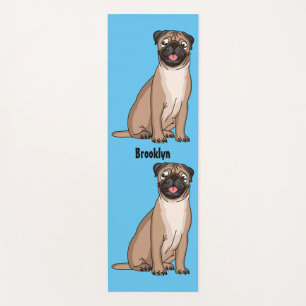 Funny happy pug dog cartoon illustration yoga mat