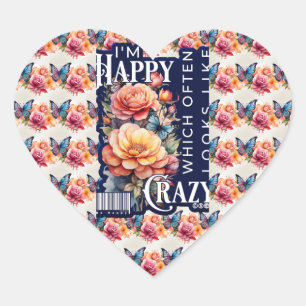 Funny Happy Quote All Over Print Heart Sticker
