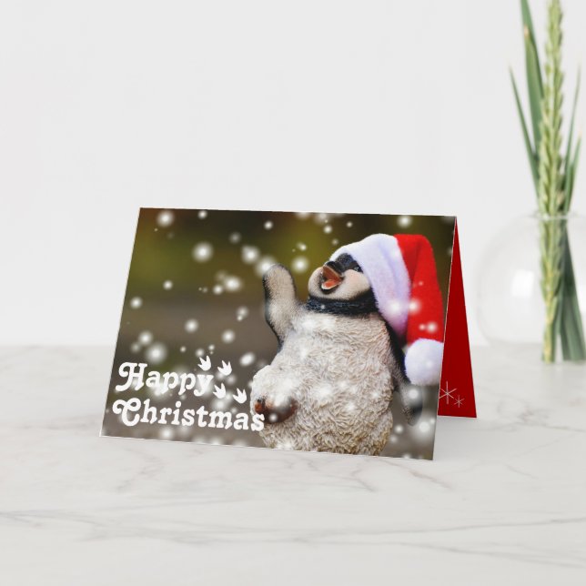 Funny Happy Santa Penguin&Merry Christmas Unique  Card (Front)