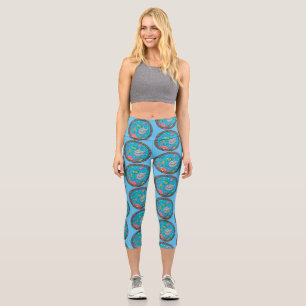 Funny happy sea creatures underwater cartoon capri leggings