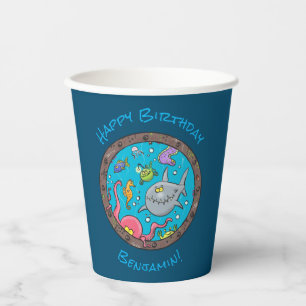 Funny happy sea creatures underwater cartoon paper cups