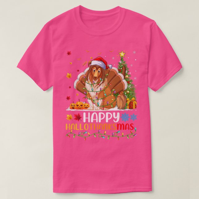 Funny Happy Shetland Sheepdog HelloThanksMas  T-Shirt (Design Front)