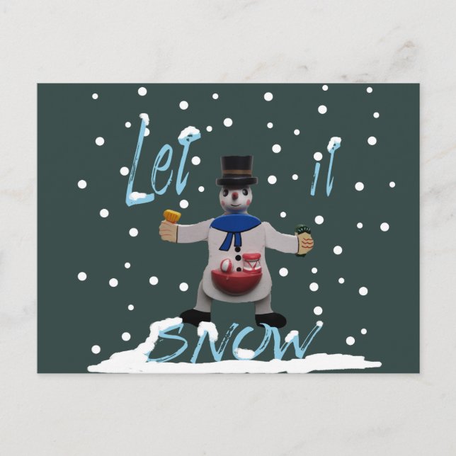 funny happy smiling snowman holiday postcard (Front)