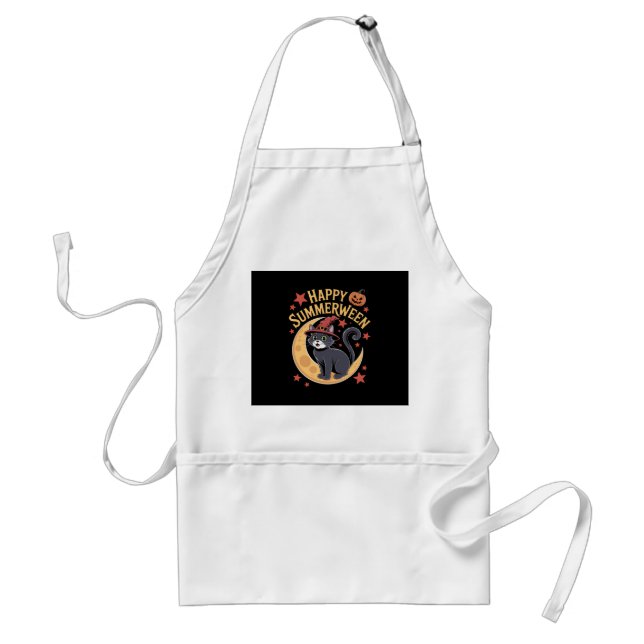 Funny Happy Summerween Black Cat Standard Apron (Front)
