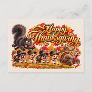 Funny Happy Thanksgiving Chihuahuas Turkey Chase Enclosure Card