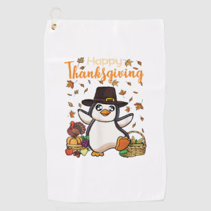 Funny Happy Thanksgiving Penguin Turkey Boys Girls Golf Towel