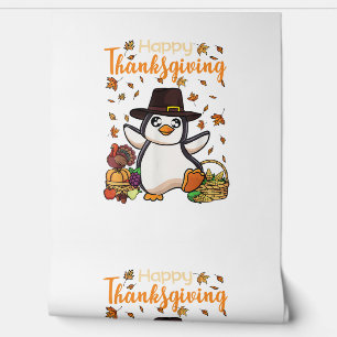 Funny Happy Thanksgiving Penguin Turkey Boys Girls Wallpaper