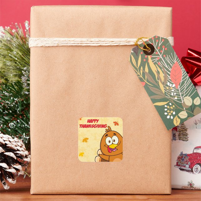 Funny Happy Thanksgiving Square Sticker (Creator Uploaded)