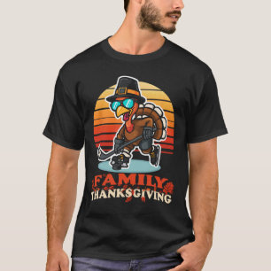 Funny Happy Thanksgiving Turkey Playing Ice Hockey T-Shirt