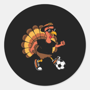 Funny Happy Thanksgiving Turkey Soccer Lovers Boys Classic Round Sticker