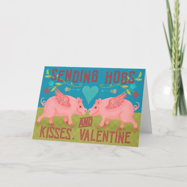 Funny Happy Valentines Day Cute Hogs Pig Pun Holiday Card (Front)