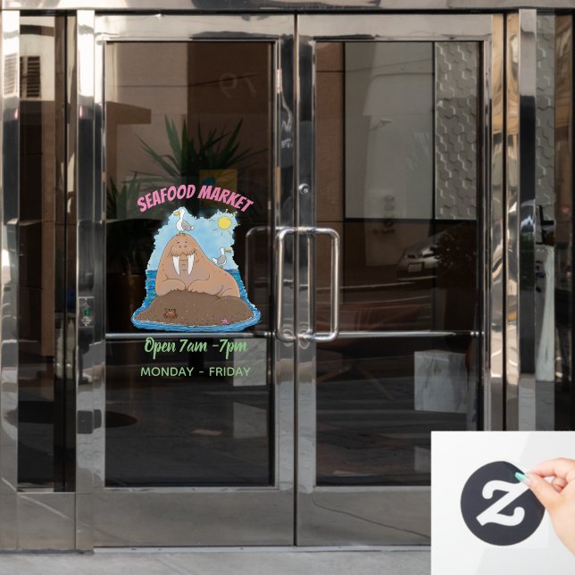 Funny happy walrus cartoon illustration  (Office Door)