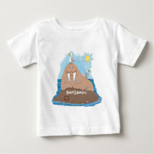 Funny happy walrus cartoon illustration baby T-Shirt