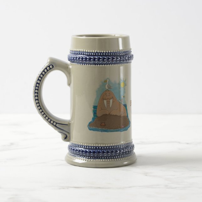 Funny happy walrus cartoon illustration beer stein (Left)