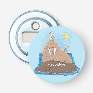 Funny happy walrus cartoon illustration bottle opener