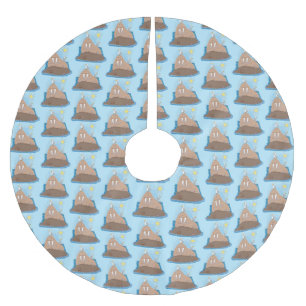 Funny happy walrus cartoon illustration brushed polyester tree skirt