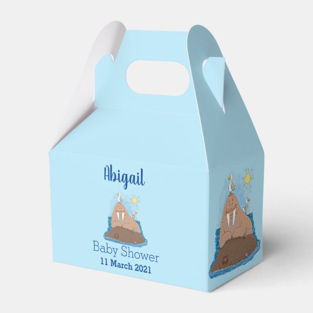 Funny happy walrus cartoon illustration  favour box (Front Side)