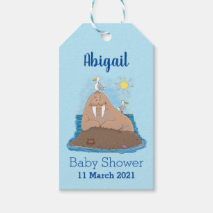 Funny happy walrus cartoon illustration  gift tags