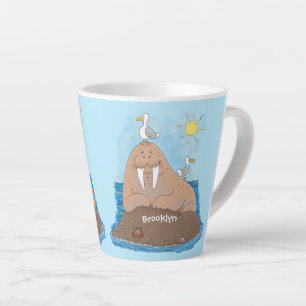 Funny happy walrus cartoon illustration latte mug