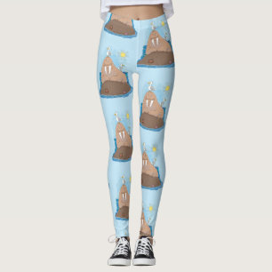 Funny happy walrus cartoon illustration leggings