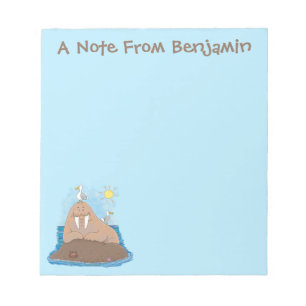Funny happy walrus cartoon illustration notepad