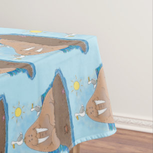Funny happy walrus cartoon illustration tablecloth