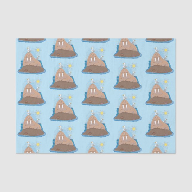 Funny happy walrus cartoon illustration tissue paper (Front)